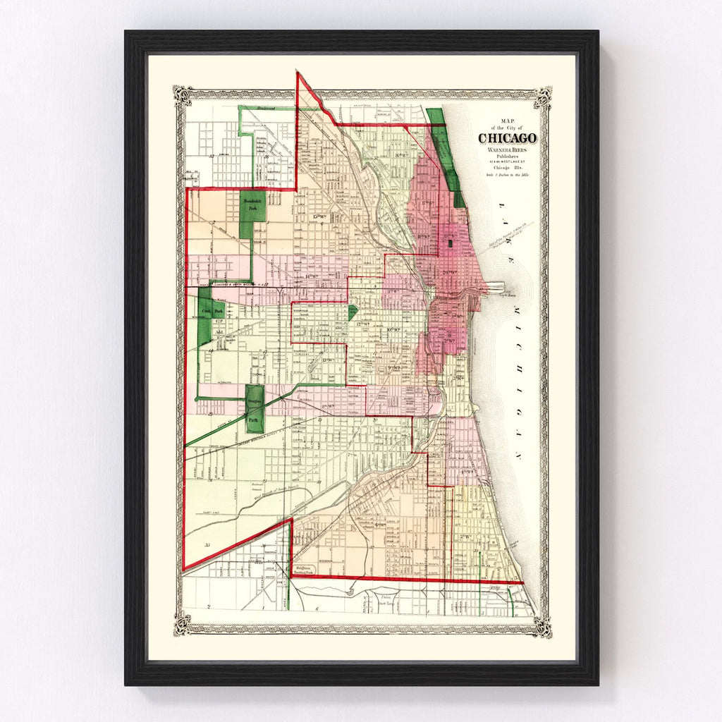 Vintage Map of Chicago, Illinois 1872