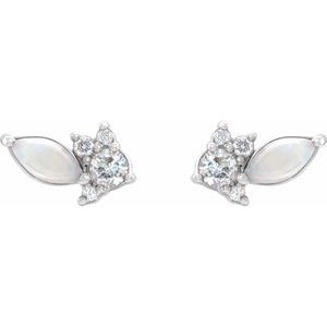 Platinum Australian Natural White Opal & 1/6 CTW Natural Diamond Cluster Earrings – image 2