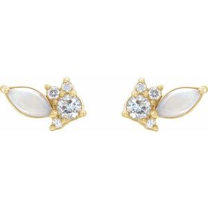 14K Yellow Gold Australian Natural White Opal & 1/6 CTW Natural Diamond Cluster Earrings – image 2