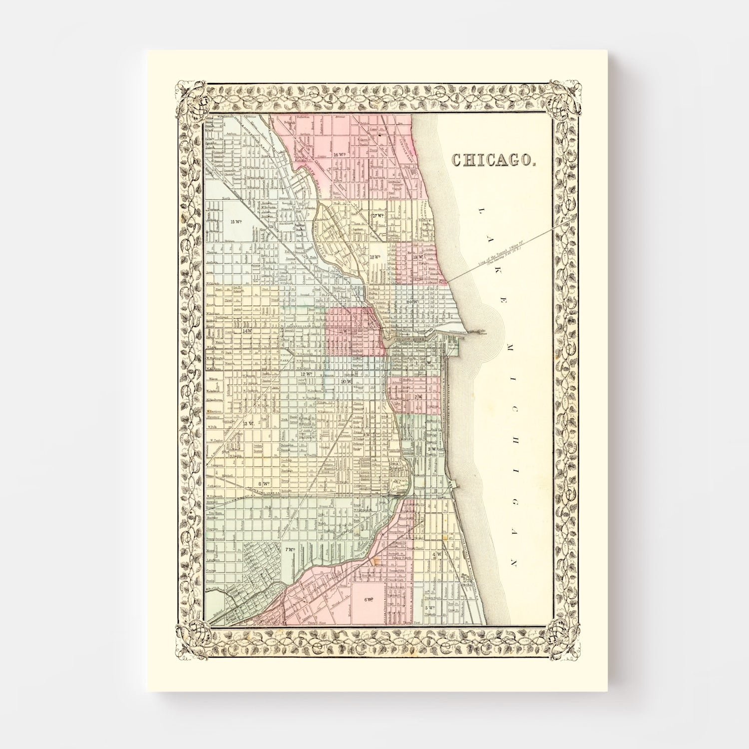 Vintage Map of Chicago, Illinois 1870