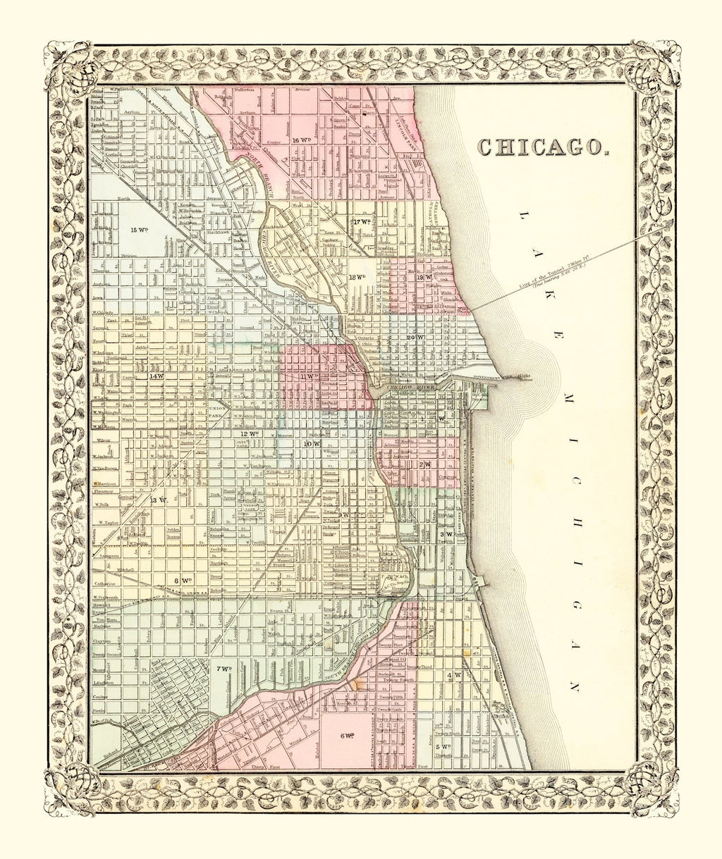 Vintage Map of Chicago, Illinois 1870