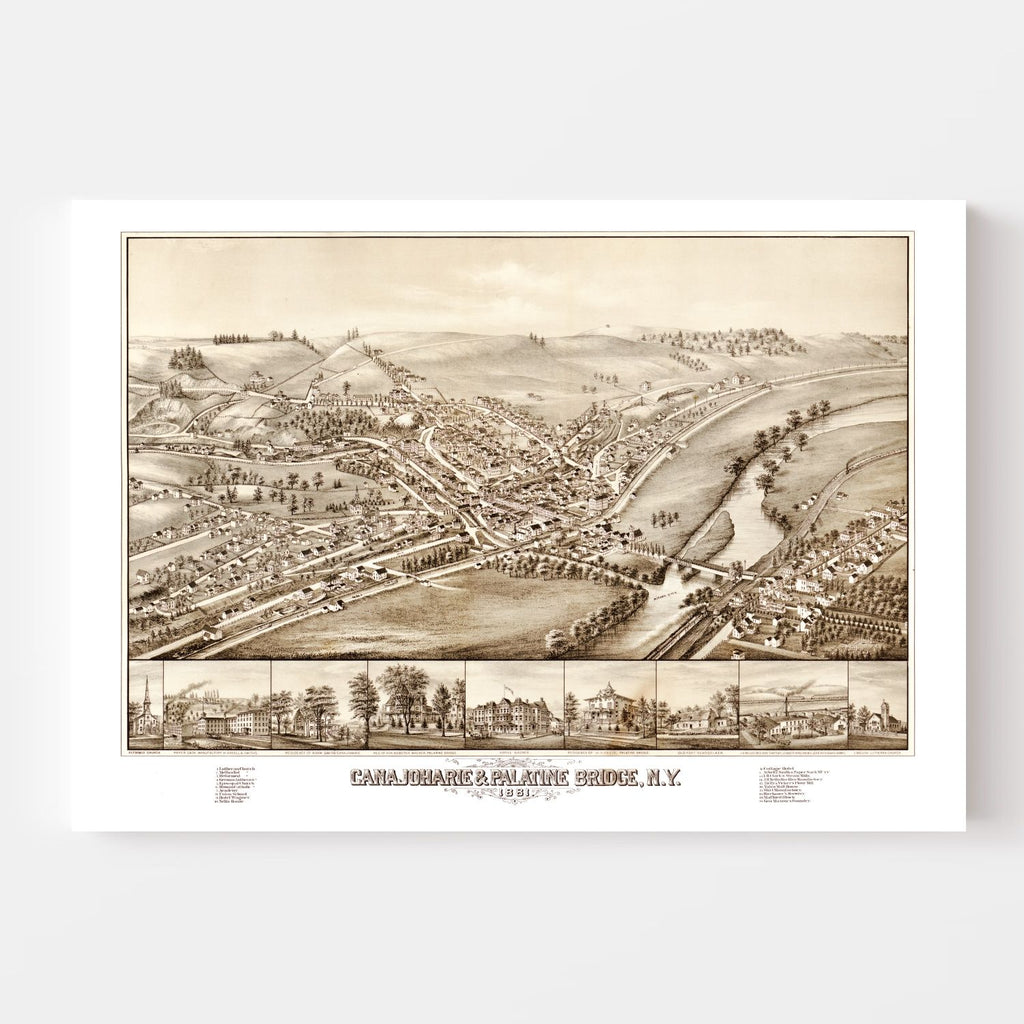 Vintage Map of Canajoharie & Palatine Bridge, New York 1881