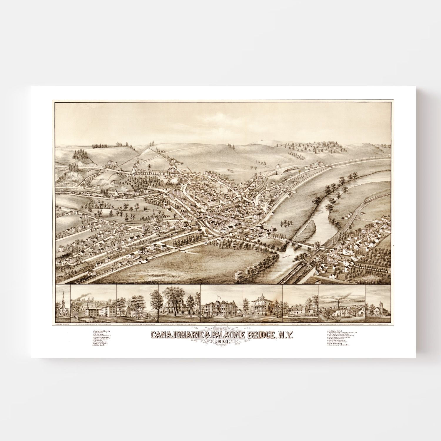 Vintage Map of Canajoharie & Palatine Bridge, New York 1881