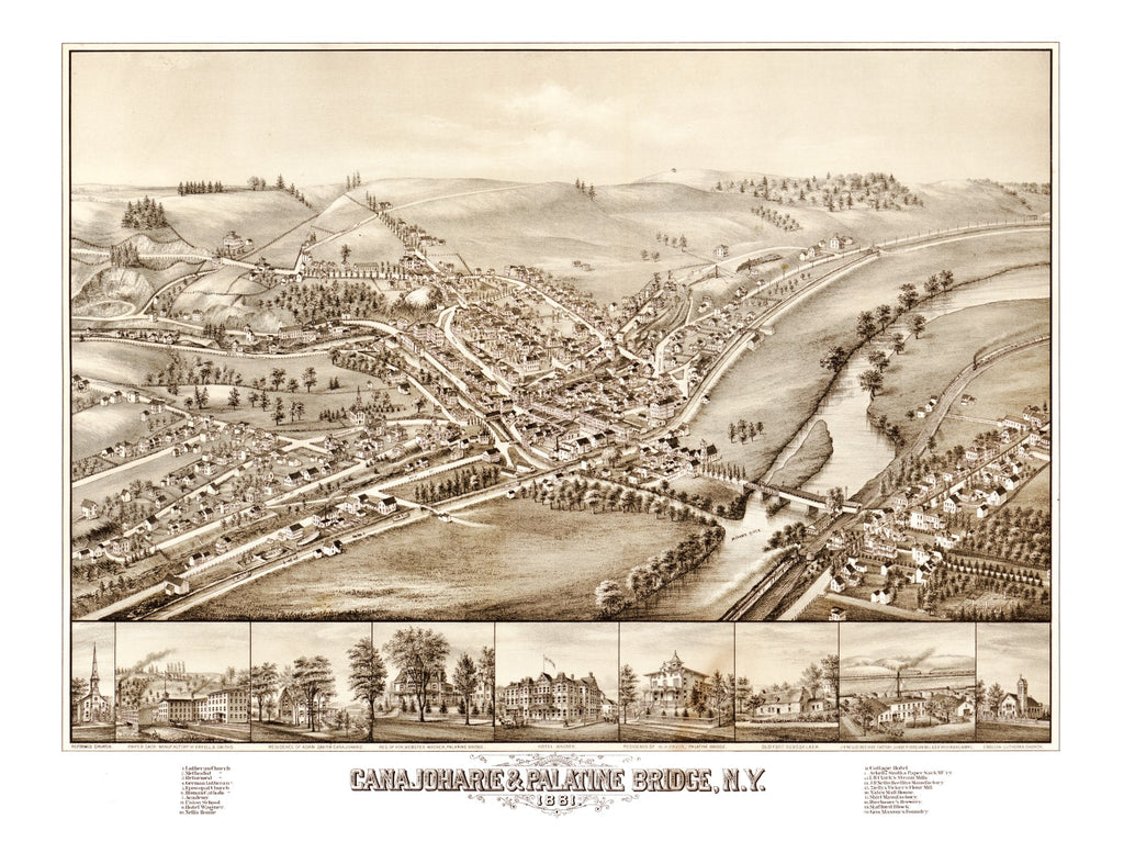 Vintage Map of Canajoharie & Palatine Bridge, New York 1881