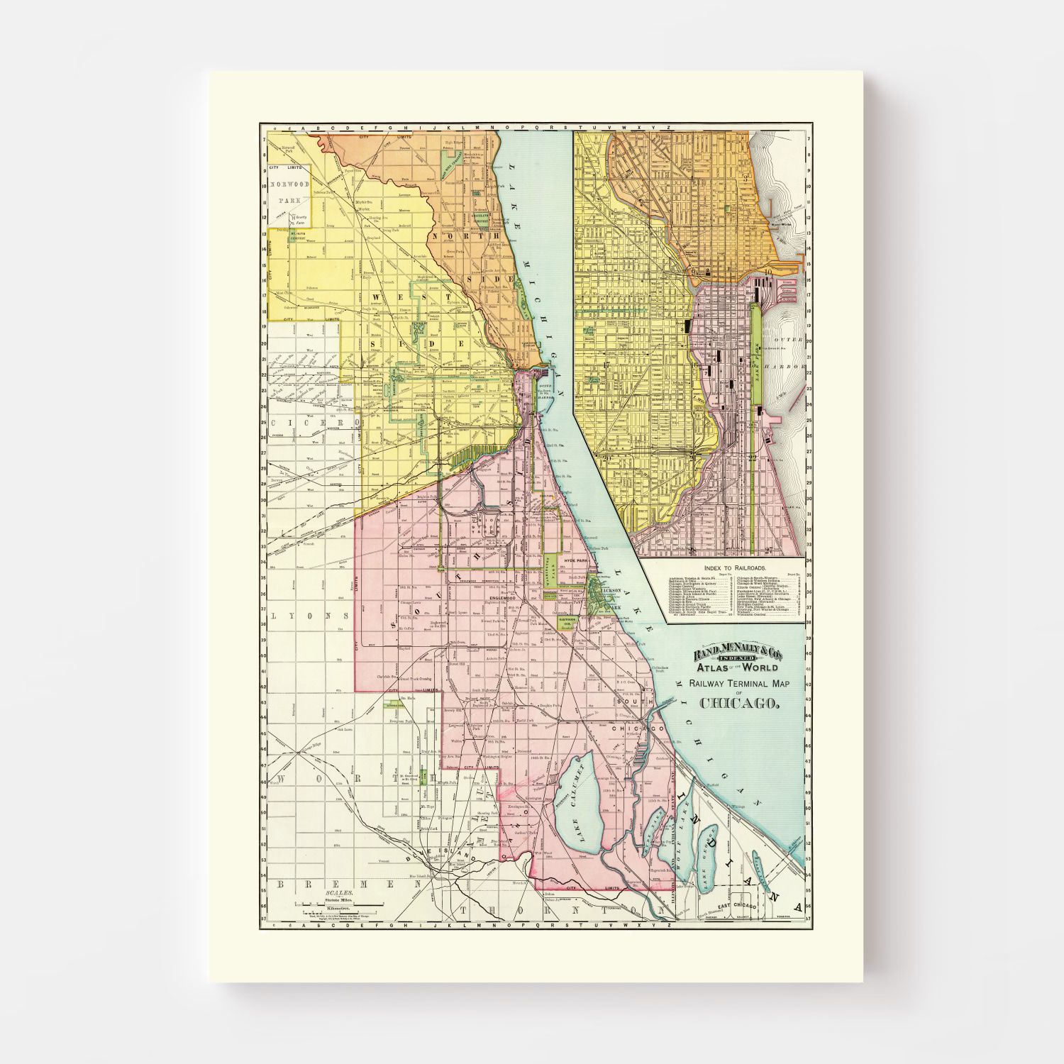 Vintage Map of Chicago Railway Terminals 1897