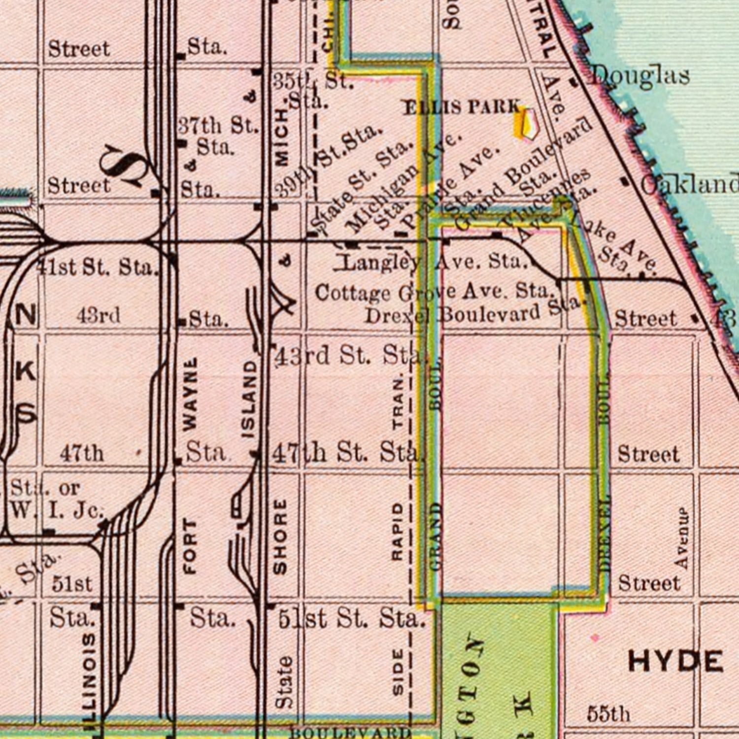 Vintage Map of Chicago Railway Terminals 1897