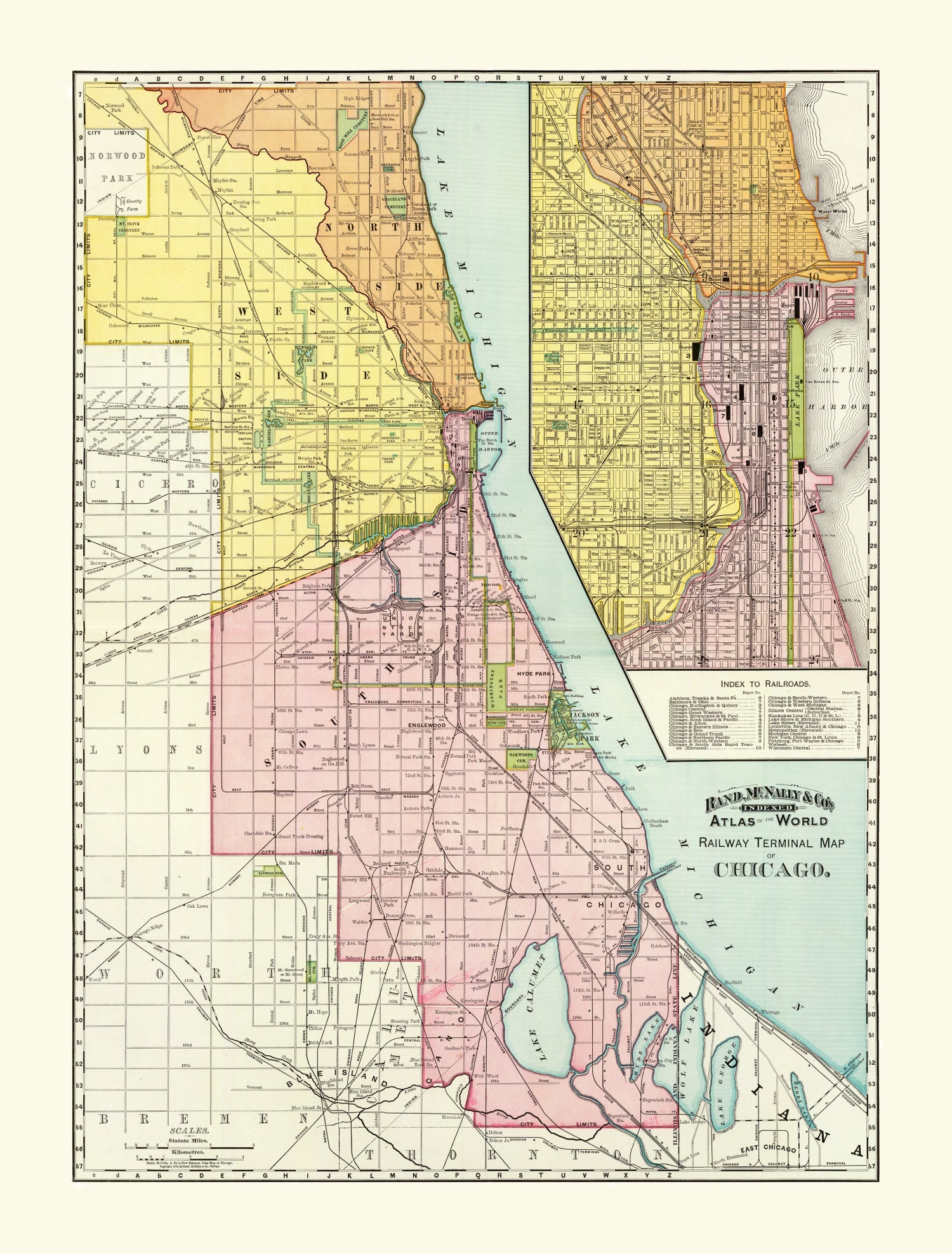 Vintage Map of Chicago Railway Terminals 1897