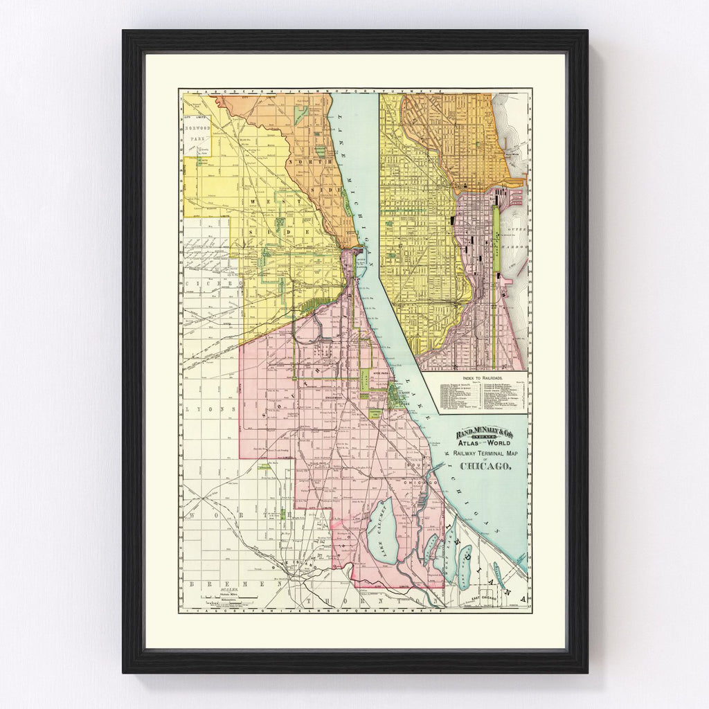 Vintage Map of Chicago Railway Terminals 1897