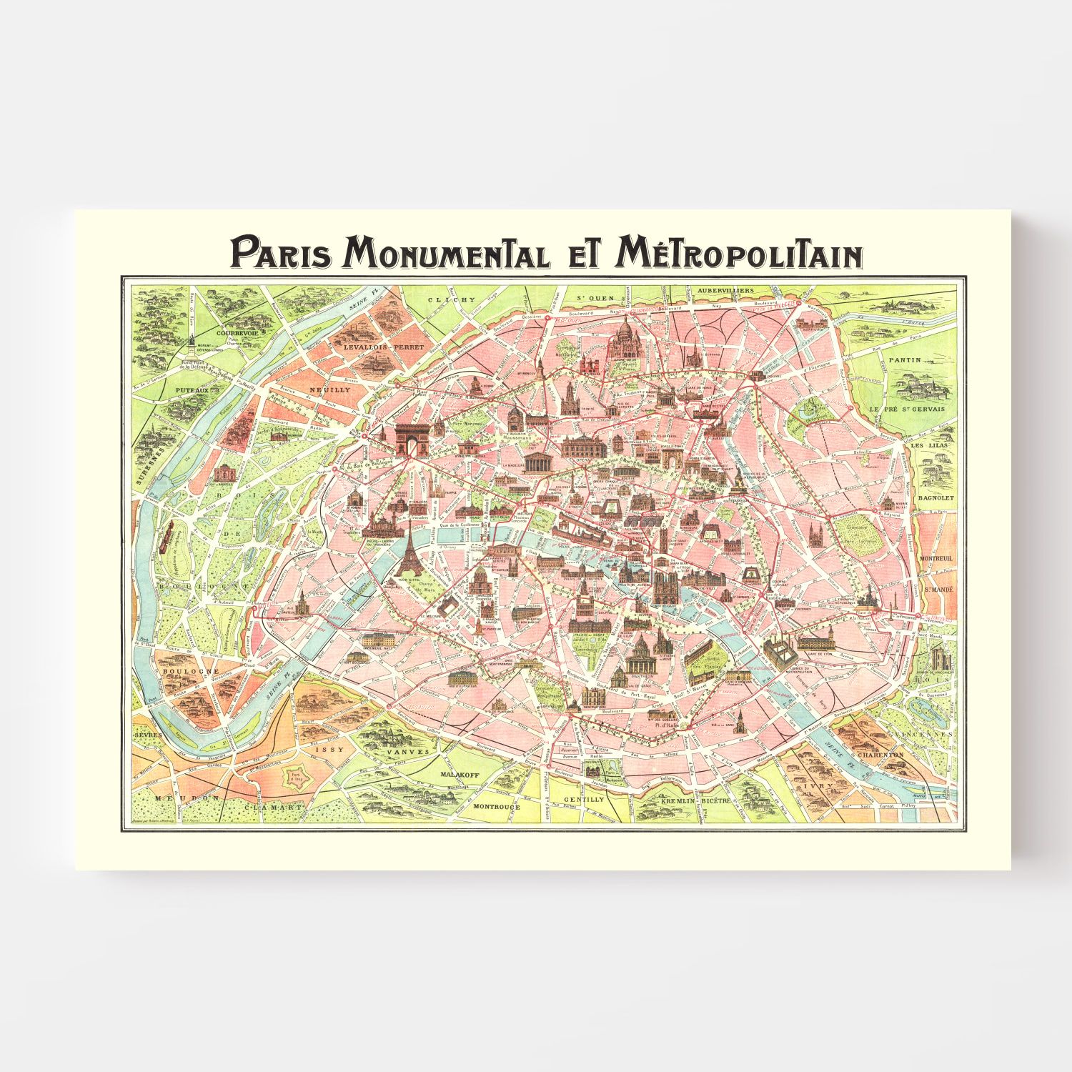 Vintage Map of Paris, France 1911