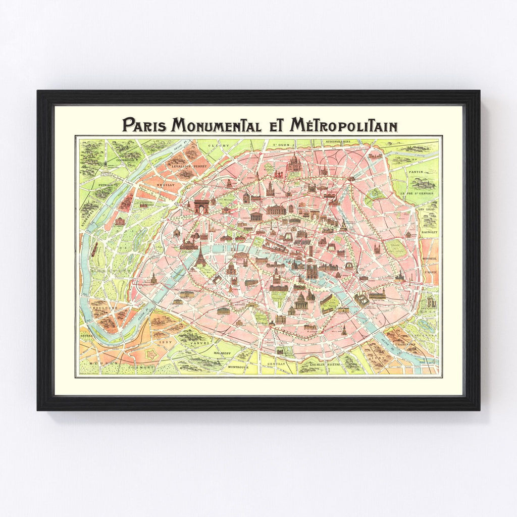 Vintage Map of Paris, France 1911