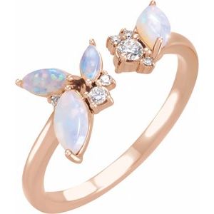 14K Rose Gold Natural White Opal & 1/10 CTW Natural Diamond Negative Space Ring