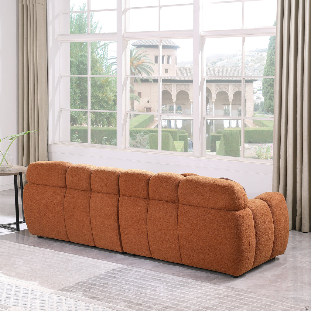 87.4 length ,35.83' deepth ,human body structure for USA people,  marshmallow sofa,boucle sofa ,3 seater, LIGHT BROWN   BOUCLE