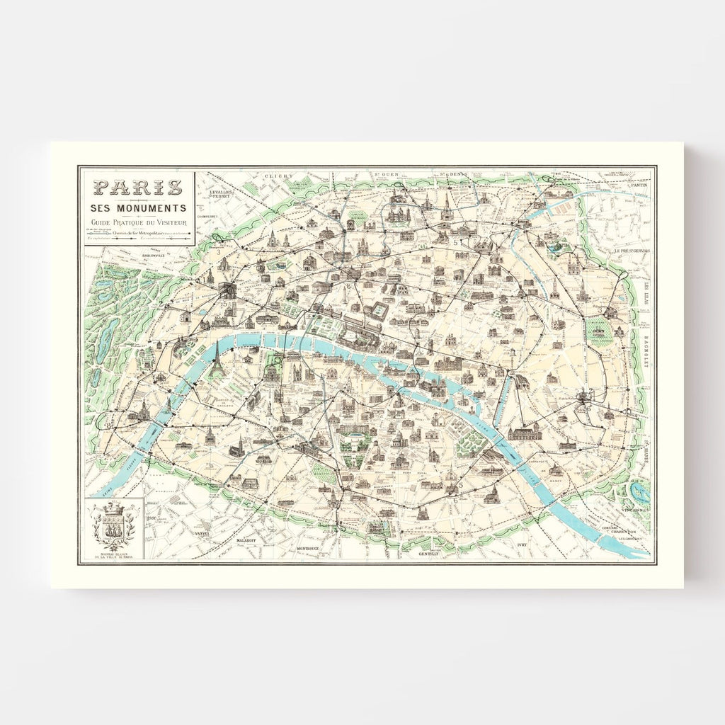 Vintage Map of Paris, France 1905