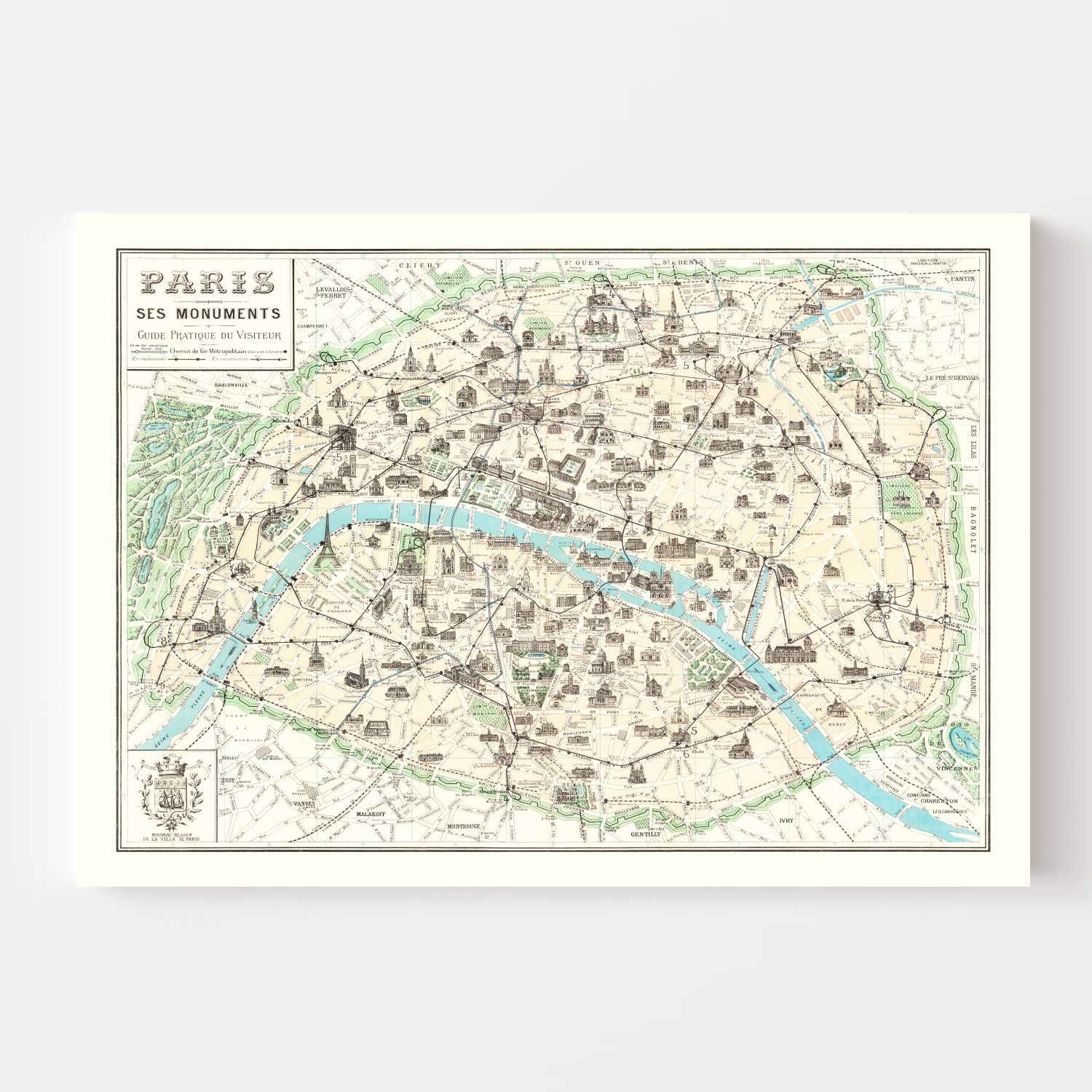 Vintage Map of Paris, France 1905