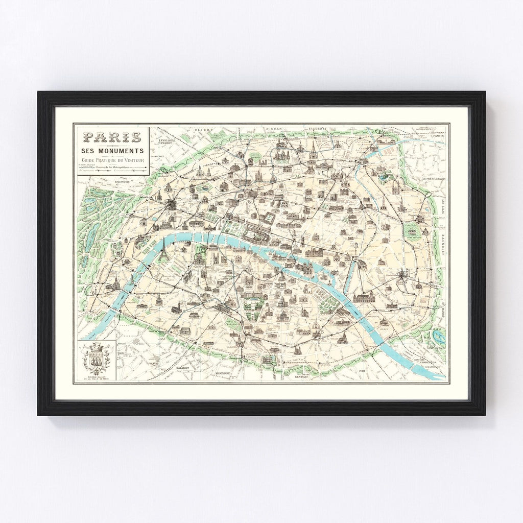 Vintage Map of Paris, France 1905