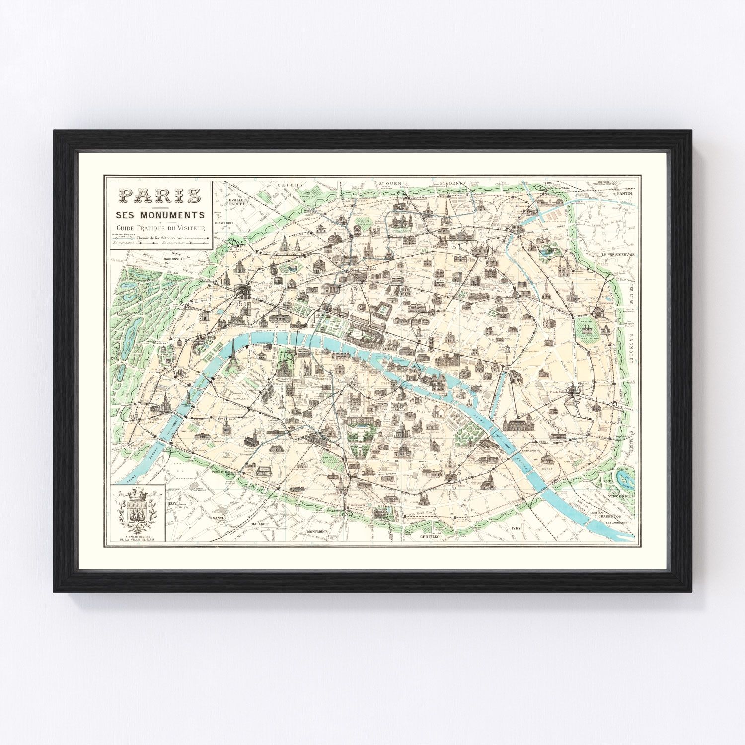 Vintage Map of Paris, France 1905