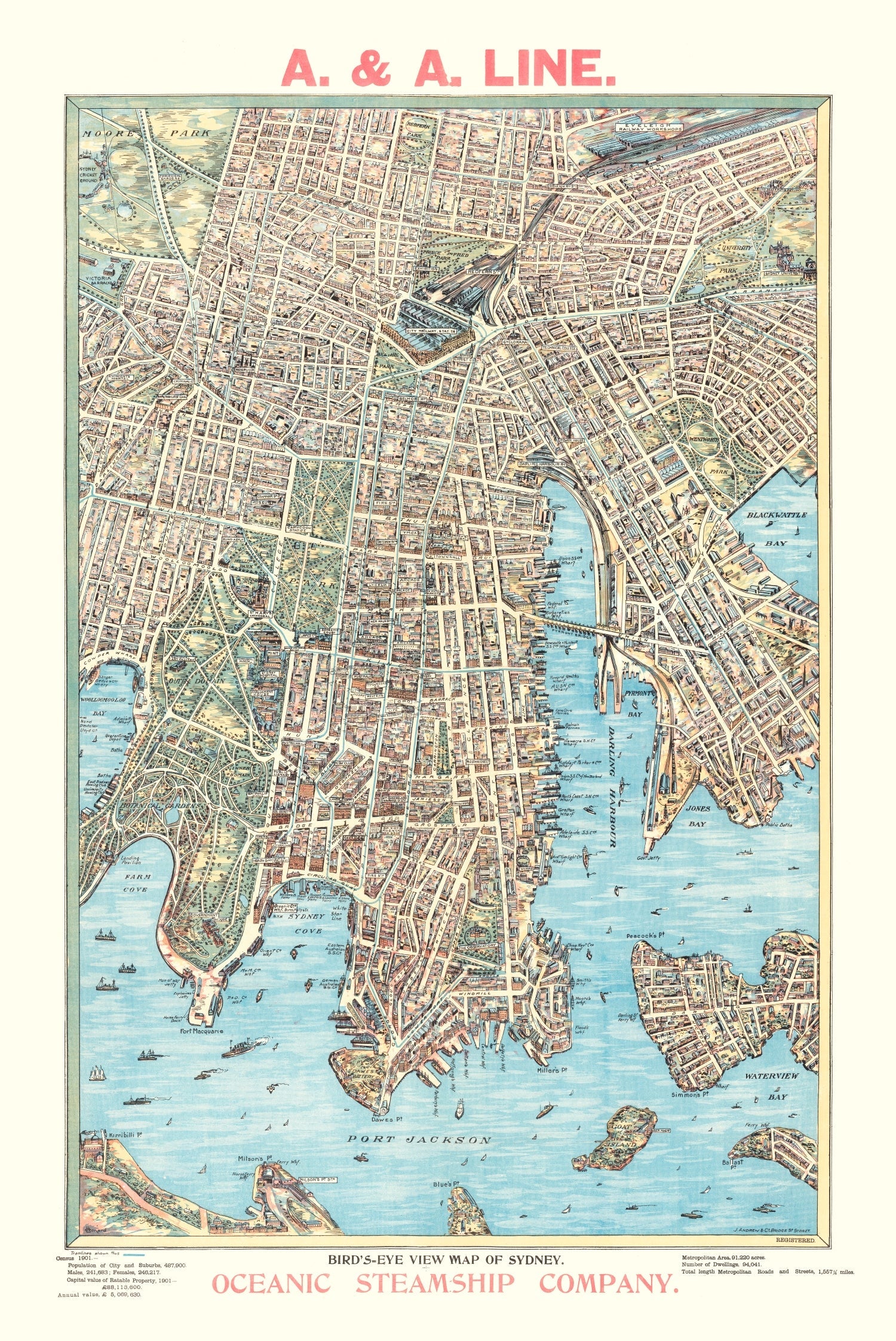 Vintage Map of Sydney, Australia 1902