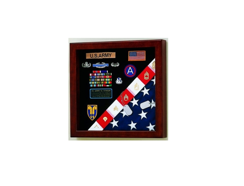 American Made Burial Flag Medals Display case - Cherry