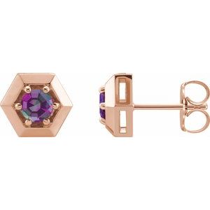 14K Rose Gold Lab-Grown Alexandrite Geometric Earrings