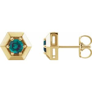 14K Yellow Gold Lab-Grown Alexandrite Geometric Earrings