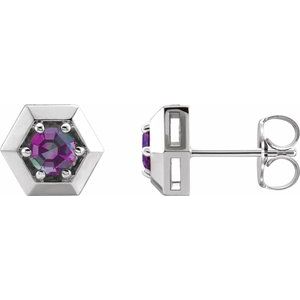 14K White Gold Lab-Grown Alexandrite Geometric Earrings