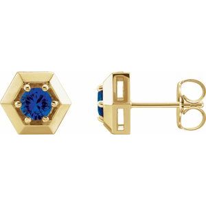 14K Yellow Gold Lab-Grown Blue Sapphire Geometric Earrings
