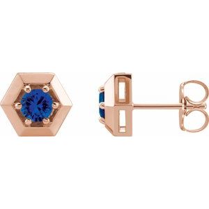14K Rose Gold Lab-Grown Blue Sapphire Geometric Earrings