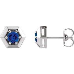 14K White Gold Lab-Grown Blue Sapphire Geometric Earrings