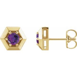 14K Yellow Gold Natural Amethyst Geometric Earrings
