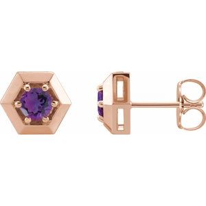 14K Rose Gold Natural Amethyst Geometric Earrings
