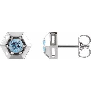 14K White Gold Natural Aquamarine Geometric Earrings