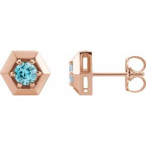 14K Rose Gold Natural Blue Zircon Geometric Earrings