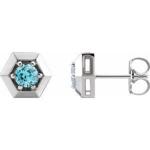 14K White Gold Natural Blue Zircon Geometric Earrings