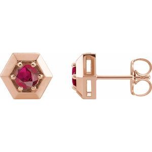 14K Rose Gold Lab-Grown Ruby Geometric Earrings