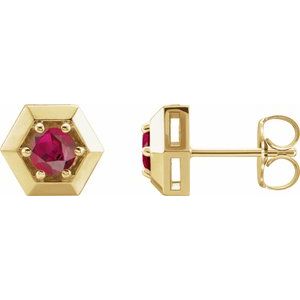 14K Yellow Gold Lab-Grown Ruby Geometric Earrings