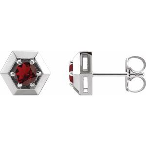 14K White Gold Natural Mozambique Garnet Geometric Earrings