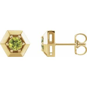 14K Yellow Gold Natural Peridot Geometric Earrings