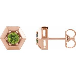 14K Rose Gold Natural Peridot Geometric Earrings