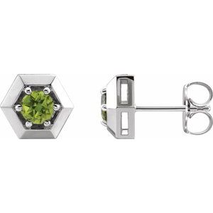 14K White Gold Natural Peridot Geometric Earrings