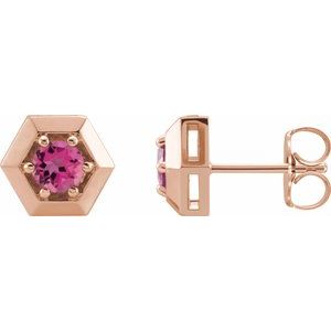 14K Rose Gold Natural Pink Tourmaline Geometric Earrings