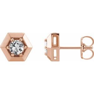 14K Rose Gold Natural White Sapphire Geometric Earrings