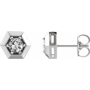 14K White Gold Natural White Sapphire Geometric Earrings