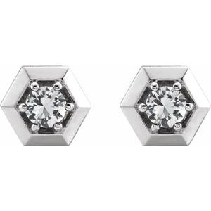 14K White Gold Natural White Sapphire Geometric Earrings – image 2