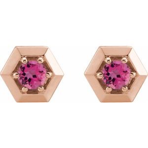 14K Rose Gold Natural Pink Tourmaline Geometric Earrings