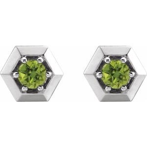 14K White Gold Natural Peridot Geometric Earrings – image 2