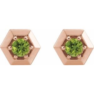 14K Rose Gold Natural Peridot Geometric Earrings