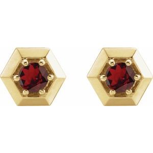 14K Yellow Gold Natural Mozambique Garnet Geometric Earrings – image 2