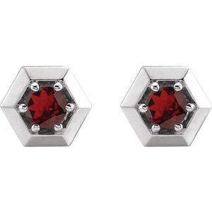 14K White Gold Natural Mozambique Garnet Geometric Earrings – image 2