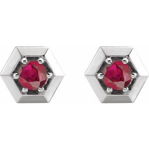 14K White Gold Lab-Grown Ruby Geometric Earrings – image 2