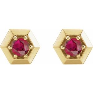 14K Yellow Gold Natural Ruby Geometric Earrings – image 2